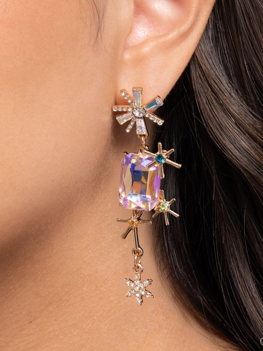 NWT Iridescent Purple/Gold Starburst Earrings(Last One) - Picture 1 of 4